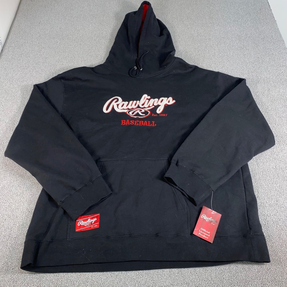 Rawlings Baseball Hoodie Mens 3XL Black Red Embroidered Logo Pullover Sweatshirt